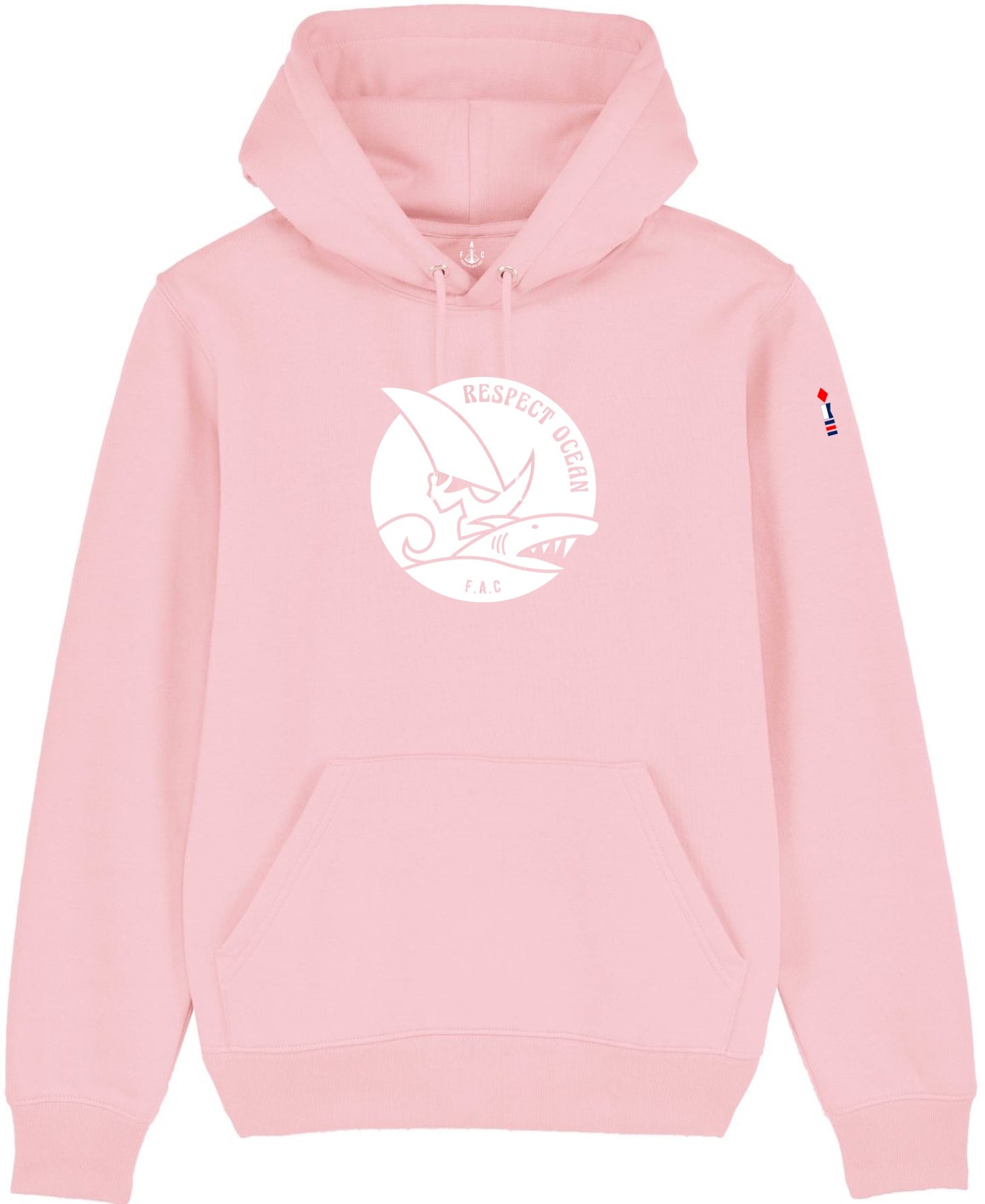 Hoodie RESPECT OCEAN Rose pâle et blanc