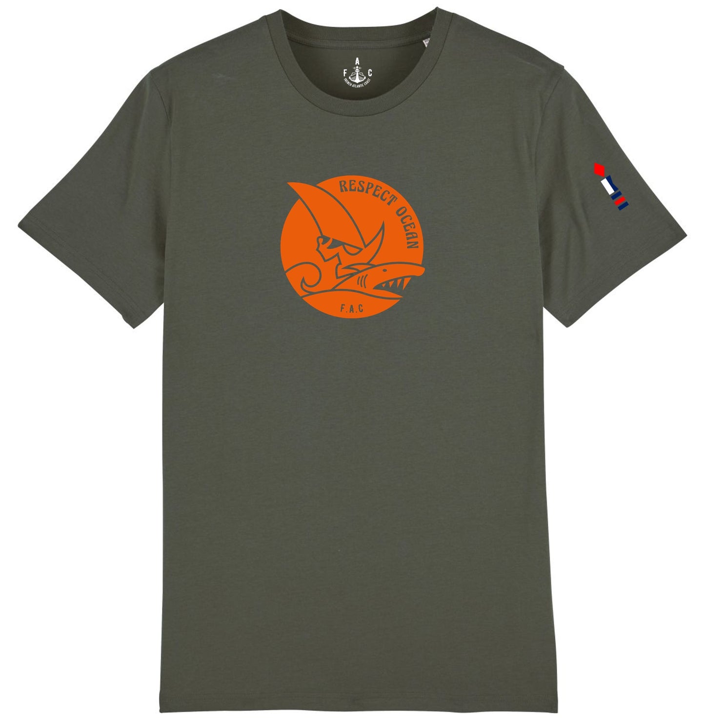 T-SHIRT FAC RESPECT OCEAN coton organique, kaki et orange
