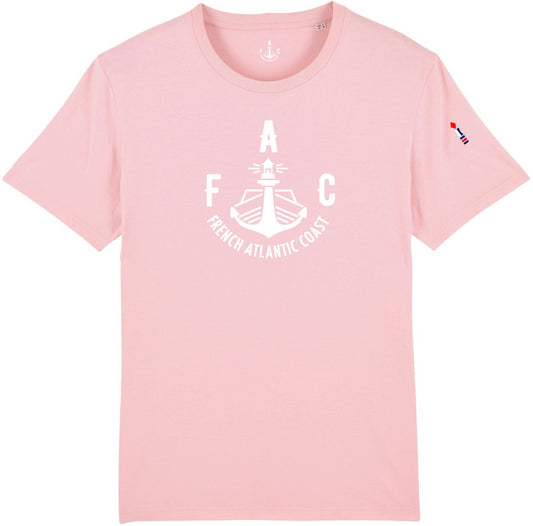 T-SHIRT FAC coton organique, Rose pâle et blanc
