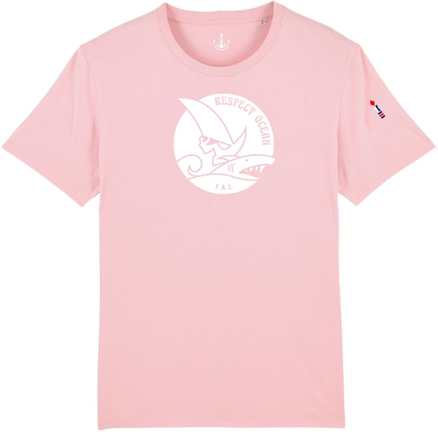 T-SHIRT FAC RESPECT OCEAN coton organique, Rose pâle et blanc