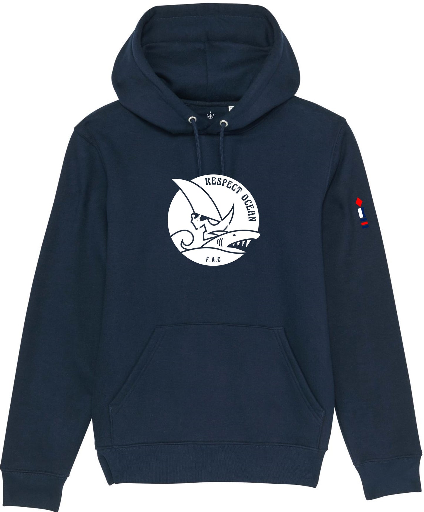 Hoodie RESPECT OCEAN Bleu marine et blanc