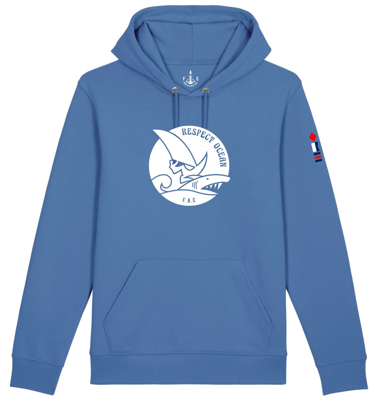 Hoodie RESPECT OCEAN bleu lumineux et blanc