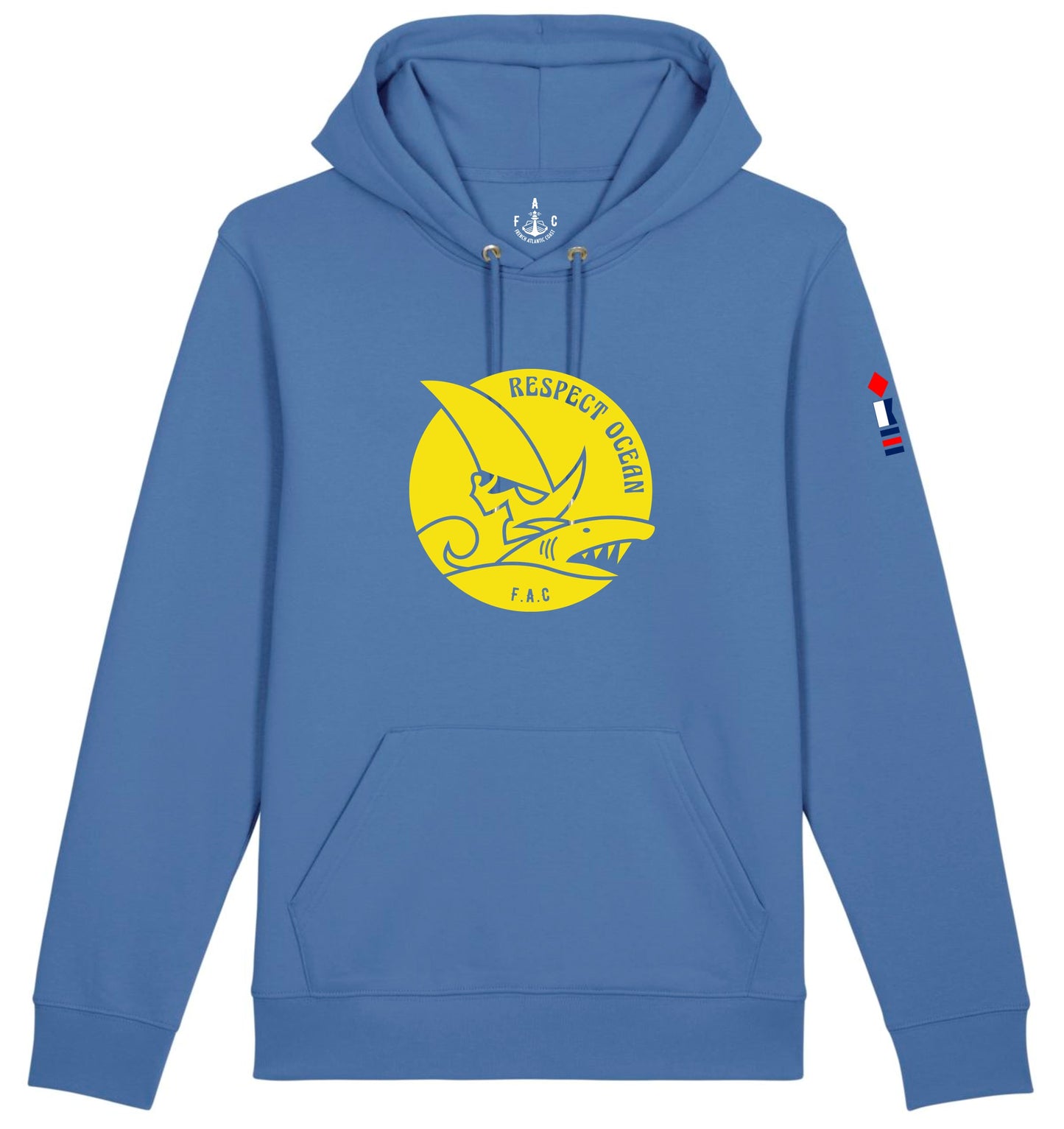 Hoodie RESPECT OCEAN bleu lumineux et jaune