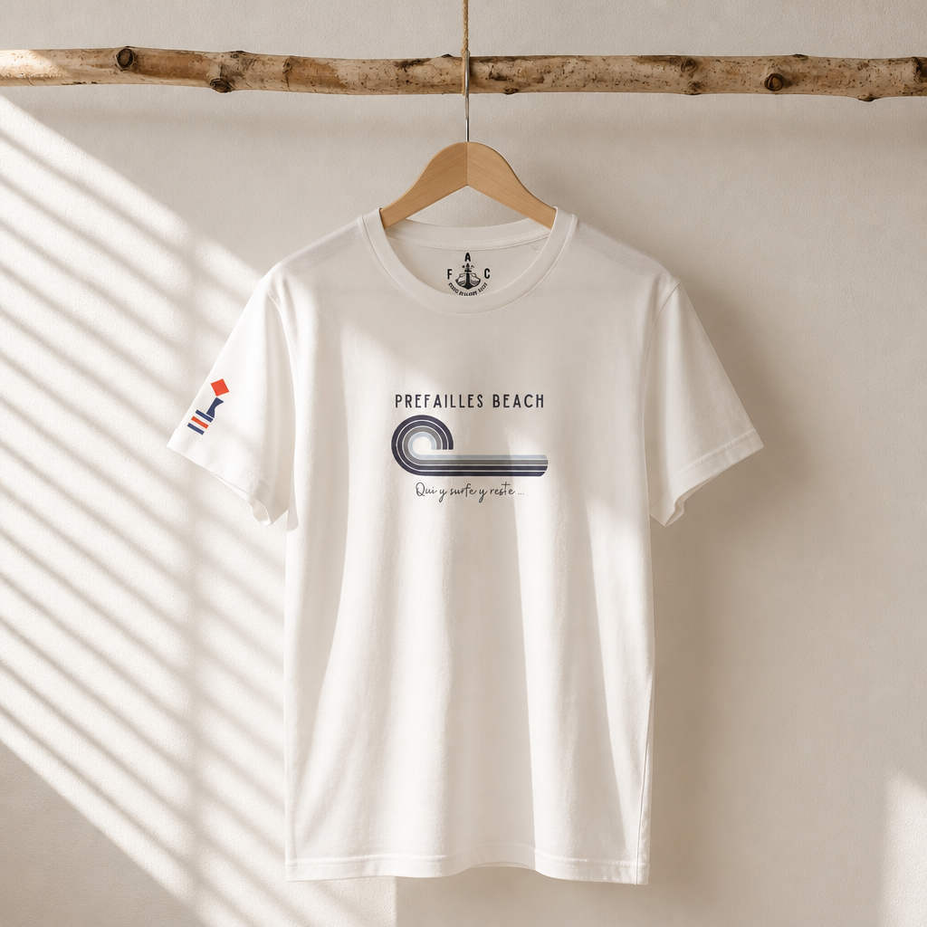 T-shirt unisexe PREFAILLES BEACH  "Qui y surfe y reste"